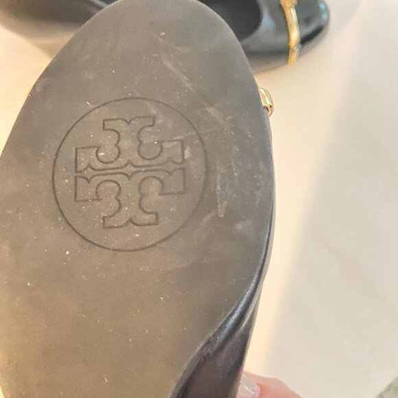 Tory Burch Black Wedges with Gold Detail - Picture 6 of 8